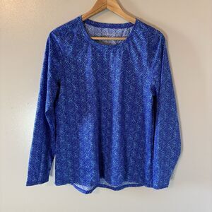 LL Bean Womens Rash Guard Blue Swim Shirt UPF 50 Long Sleeves Sz Large